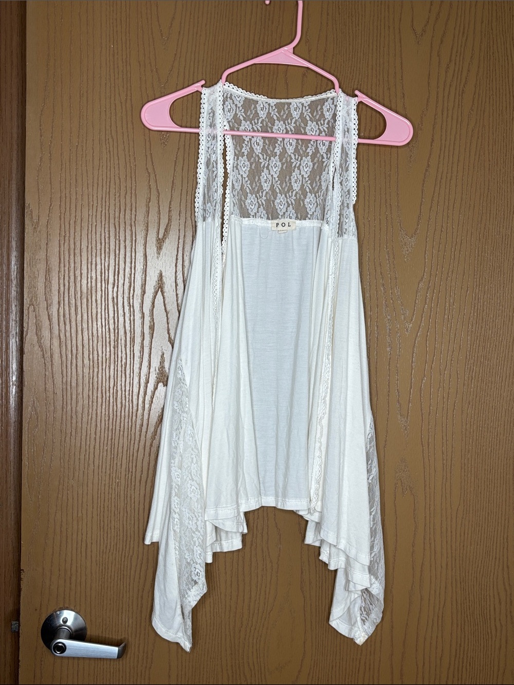 POL Cream Lace-Back Draped Tank